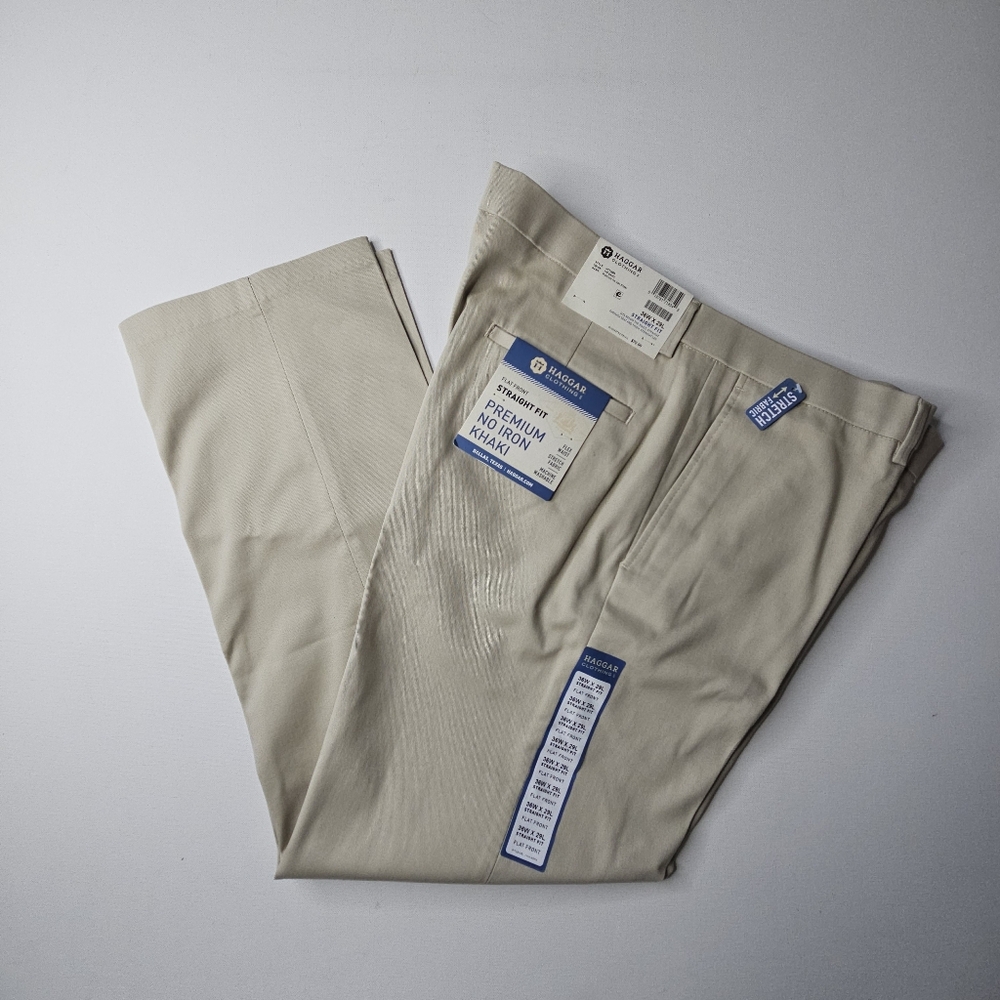 Haggar Mens Premium Khaki Straight Fit Flat Front Casual Pant Size 36x29